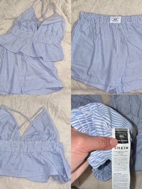 SHEIN Curve 2 Piece Set Women’s 0X Blue White  Top & Shorts